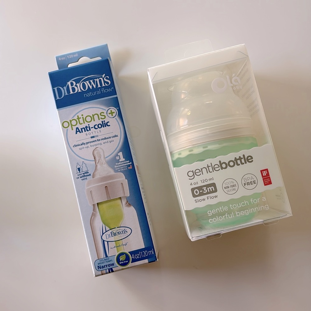 Two brand new bottles dr.browns anti colic and Ola baby gentle bottle